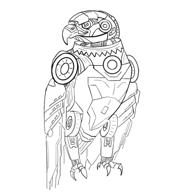 Dessin d'un oiseau machine